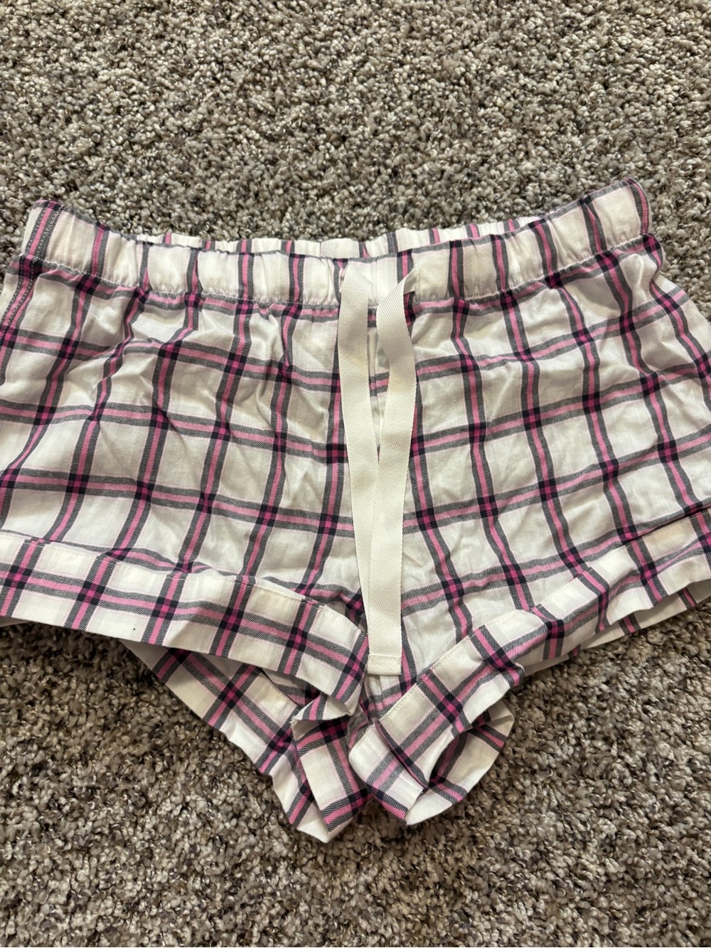 Victoria’s Secret Women's Cream and Pink Plaid Sleep Shorts